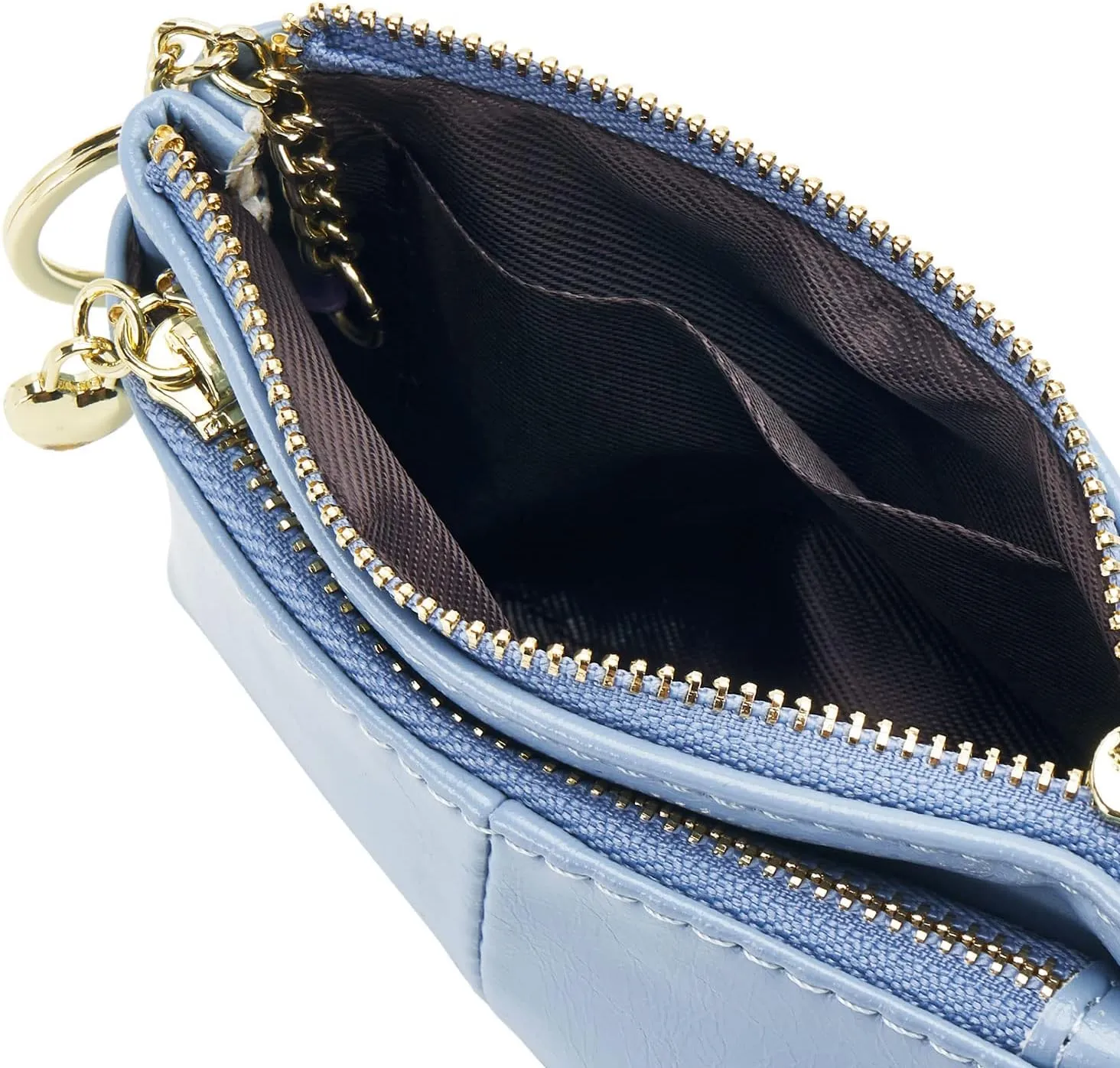 ZOOEASS Women PU Leather Zip Mini Coin Purse With Key Ring Triple Zipper Card Holder Wallet (Blue)
