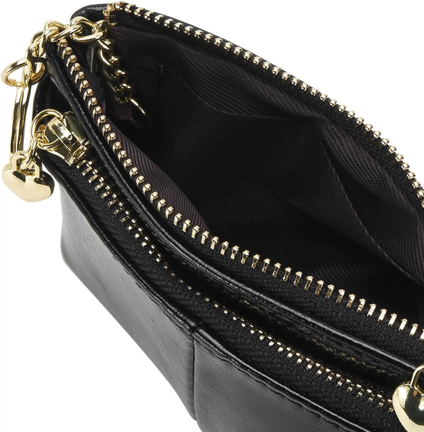 ZOOEASS Women PU Leather Zip Mini Coin Purse With Key Ring Triple Zipper Card Holder Wallet(Black)