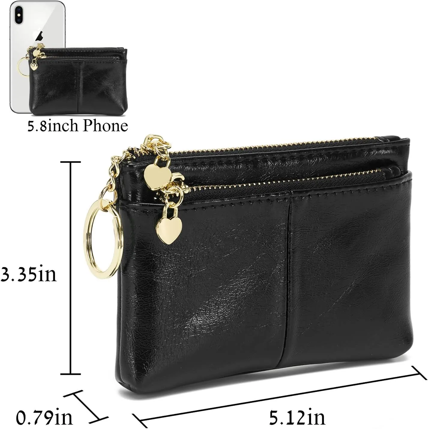 ZOOEASS Women PU Leather Zip Mini Coin Purse With Key Ring Triple Zipper Card Holder Wallet(Black)