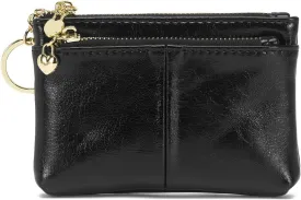 ZOOEASS Women PU Leather Zip Mini Coin Purse With Key Ring Triple Zipper Card Holder Wallet(Black)